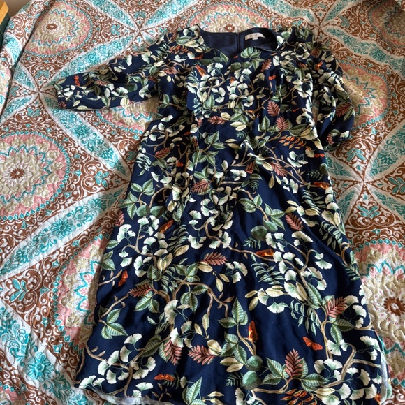 Loft midi front tie dress- blue with gingko leaves, new but without tags - Picture 3 of 4